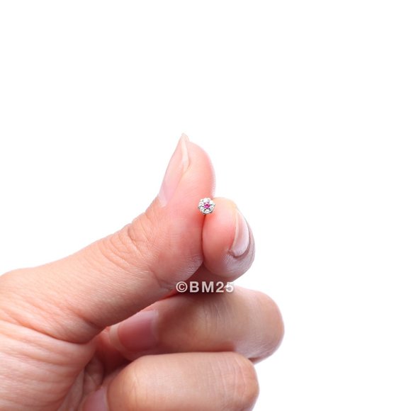 14 Karat White Gold Glistening Multi-Gem Flower Sparkle L-Shaped Nose Ring - Picture 2 of 5